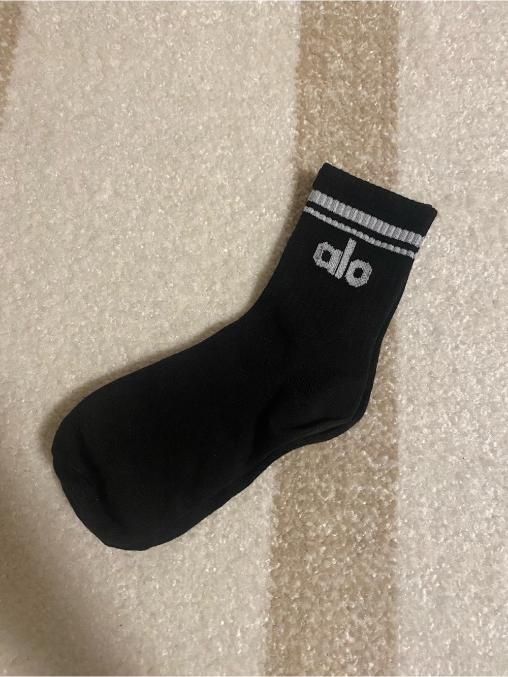 ALO Yoga Black Crew Athletic Socks with White Logo & Stripes